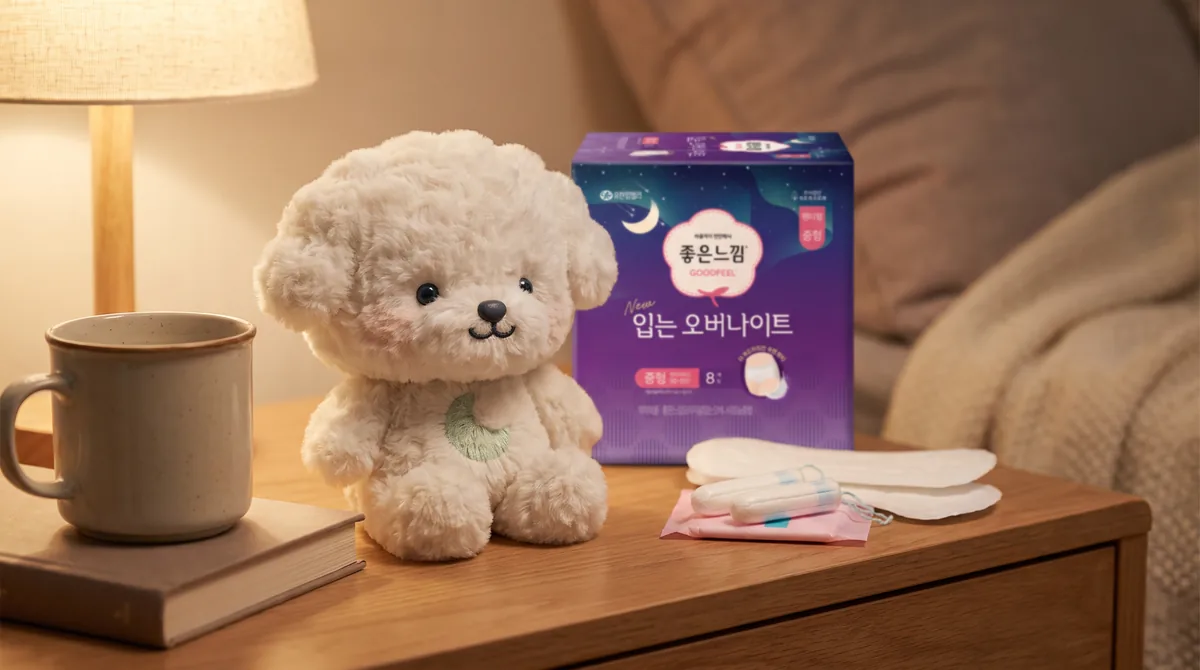 밤에 누워 자는 동안 오버나이트 생리대를 사용하는 상황